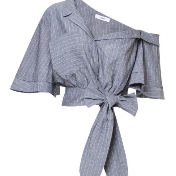 LIKELY off the shoulder pinstripe gray crop top - Picture 3 of 6